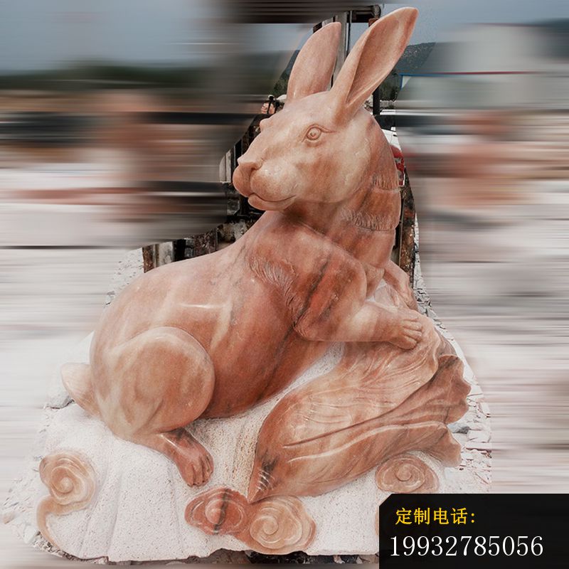 晚霞红兔子  石雕公园动物雕塑_800*800