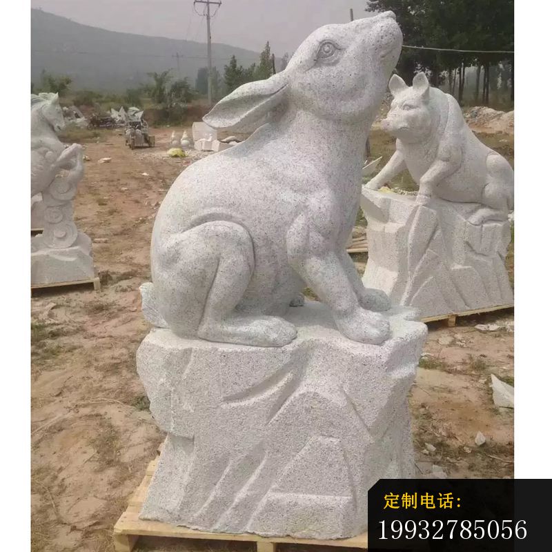 小白兔石雕，公园石雕动物 (2)_800*800