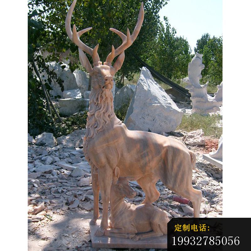 晚霞红母子羊雕塑，公园动物石雕 (1)_800*800