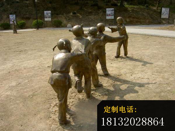 老鹰抓小鸡铜雕，公园人物雕塑_600*450