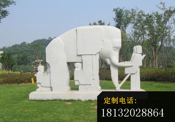 盲人摸象石雕，公园景观石雕_600*421