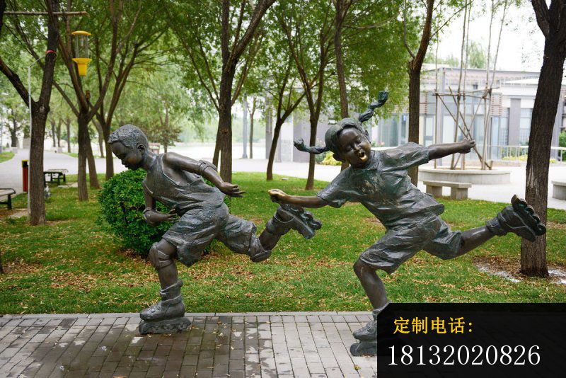 小孩玩轮滑铜雕 铜雕人物_800*534