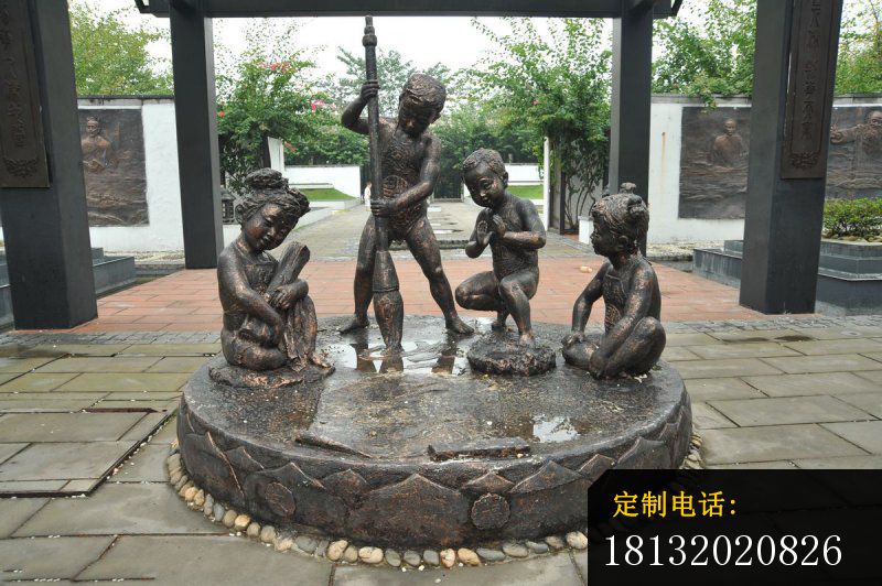 写毛笔字铜雕 古代小孩铜雕_800*532