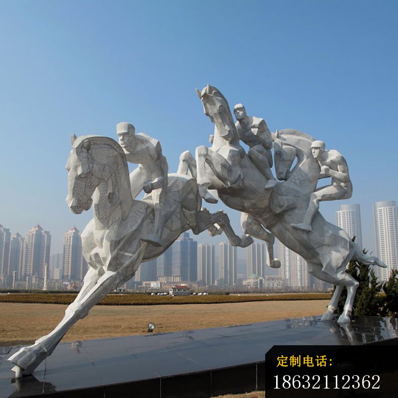 骑马比赛雕塑，不锈钢运动雕塑_800*800