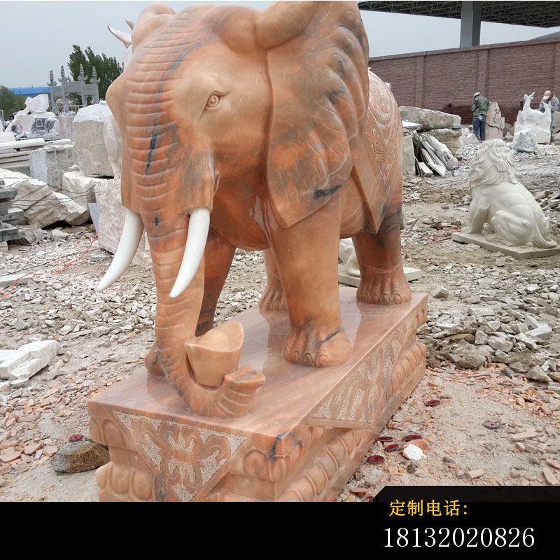 招财大象石雕 晚霞红大象雕塑_800*800