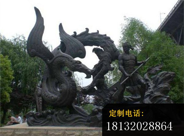 赛龙舟铜雕，龙舟竞渡雕塑_600*443