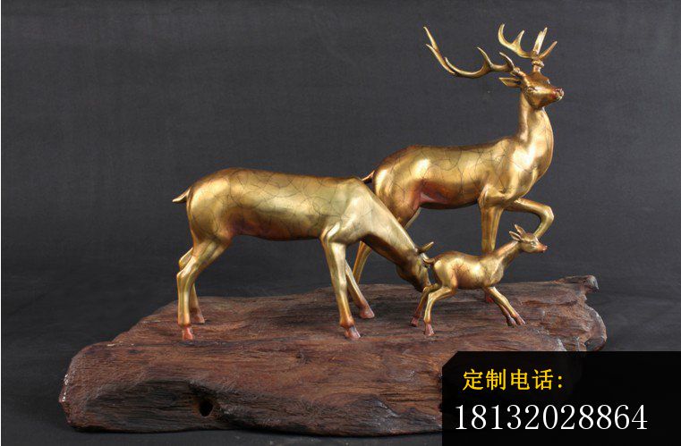 三只小鹿铜雕，公园动物雕塑_761*499