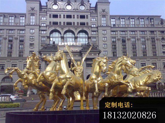 八匹马阿波罗战车铜雕酒店景观雕塑 (1)_670*502