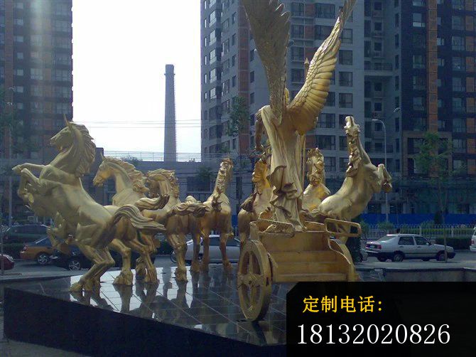 八匹马阿波罗战车铜雕酒店景观雕塑 (2)_670*502