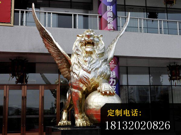 踩球飞狮铜雕西洋铜狮子雕塑 (2)_600*450