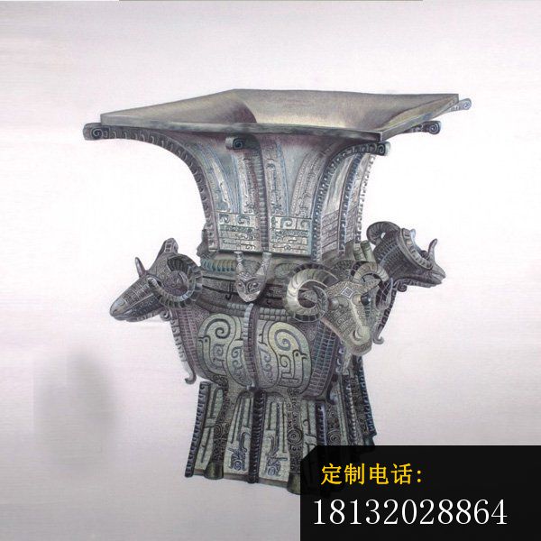 四羊方尊铜雕，青铜礼器雕塑 (1)_600*600