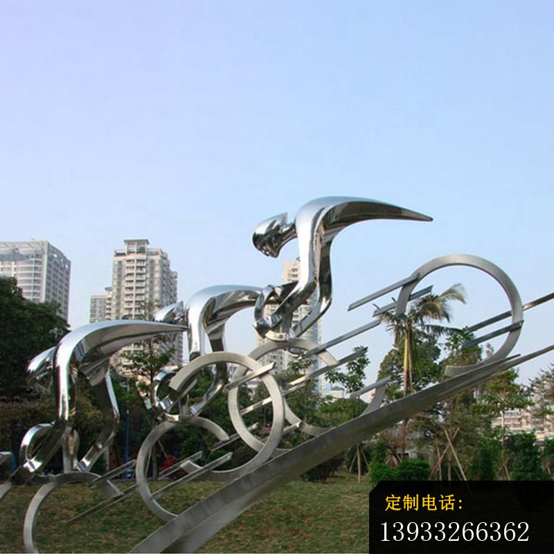 广场不锈钢抽象骑单车人物摆件雕塑_800*800