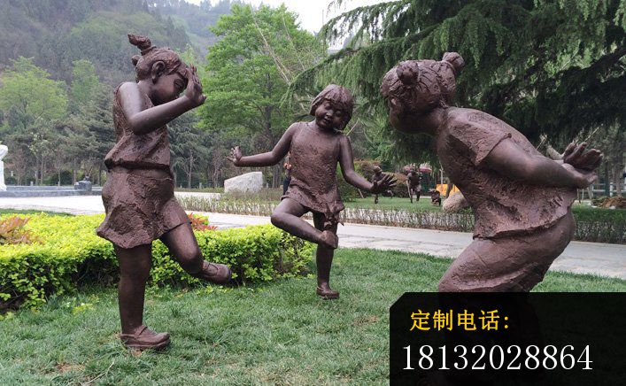 踢毽子的女孩铜雕，公园人物雕塑_707*436