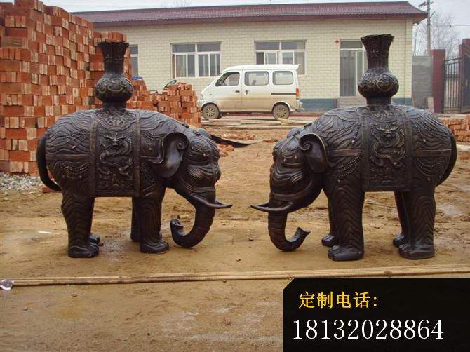 铜雕大象，公园动物雕塑_670*502