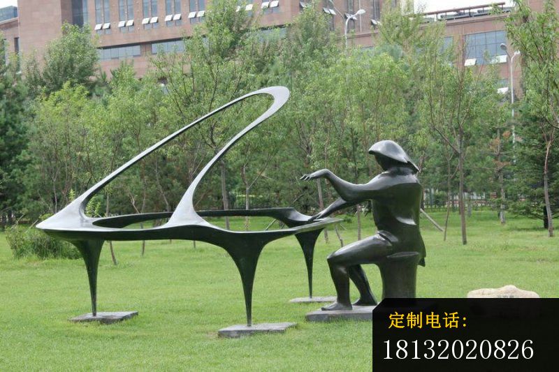弹钢琴铜雕校园景观雕塑_800*533