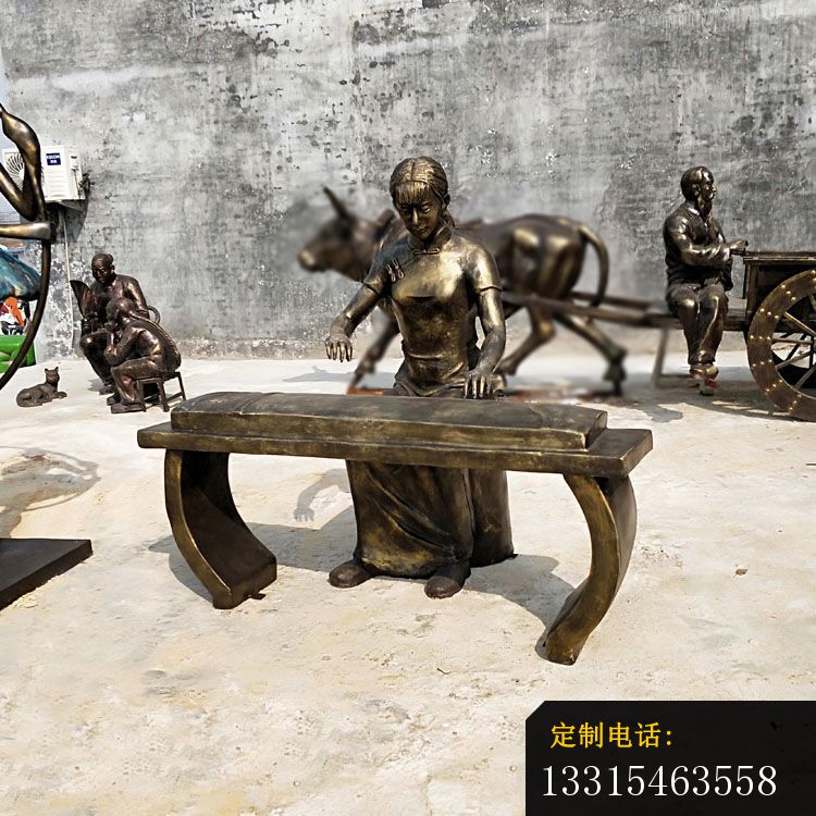 弹奏古筝的女孩铜雕 公园人物雕塑_750*750