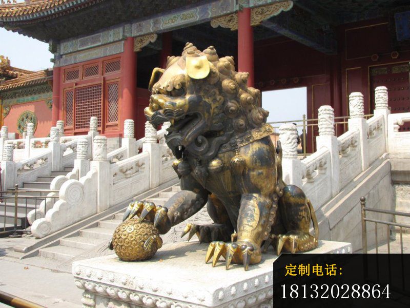 铜雕狮子，寺庙门口狮子_800*600