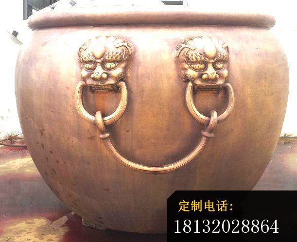 铜雕水缸，寺庙景观雕塑 (2)_611*498