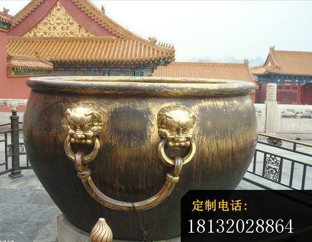 铜雕水缸，寺庙景观雕塑 (3)_635*492