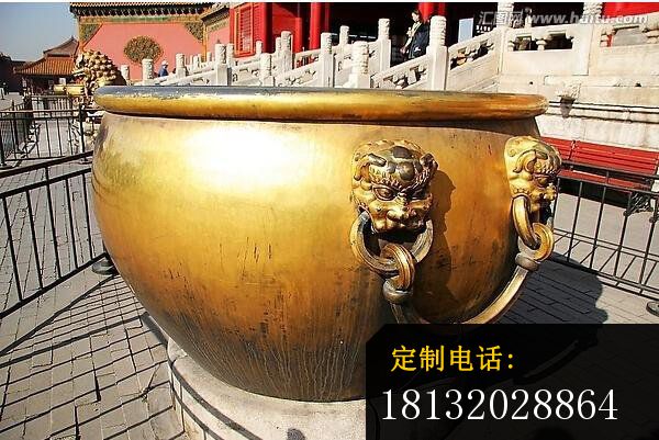 铜雕水缸，寺庙景观雕塑_600*401