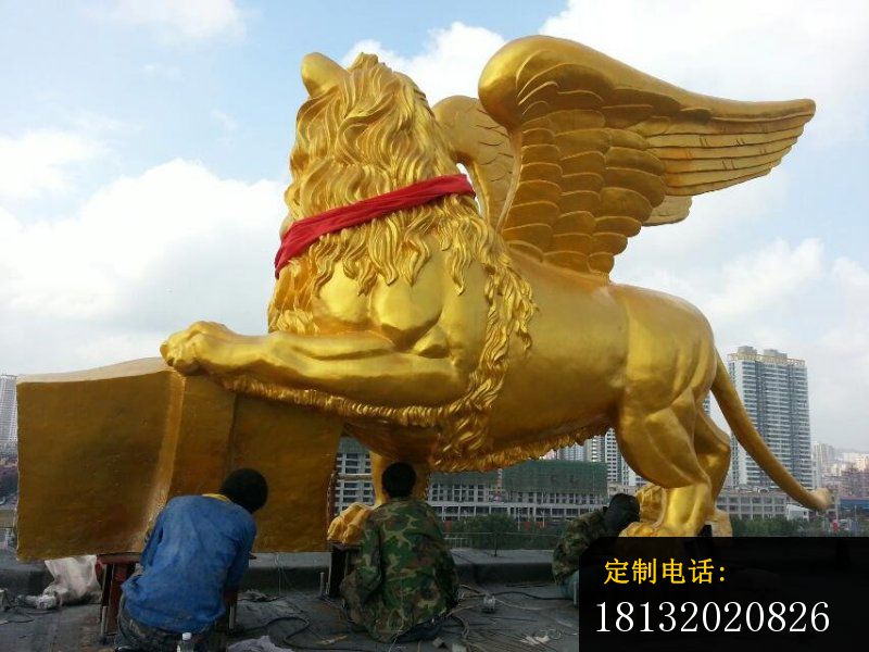 仿铜飞狮雕塑玻璃钢动物雕塑_800*600
