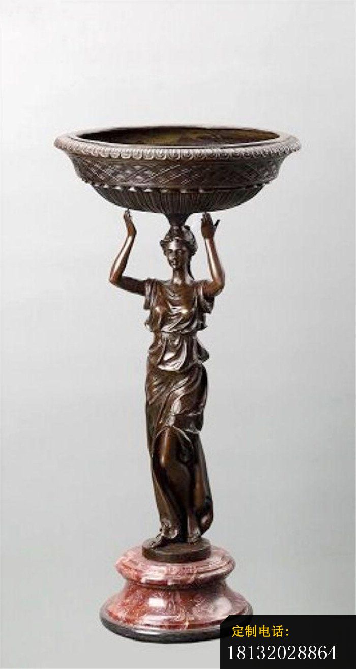 头顶花盆的女人铜雕，公园景观雕塑_700*1315