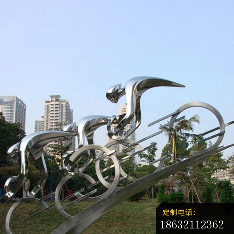不锈钢骑车抽象  公园景观雕塑_800*800