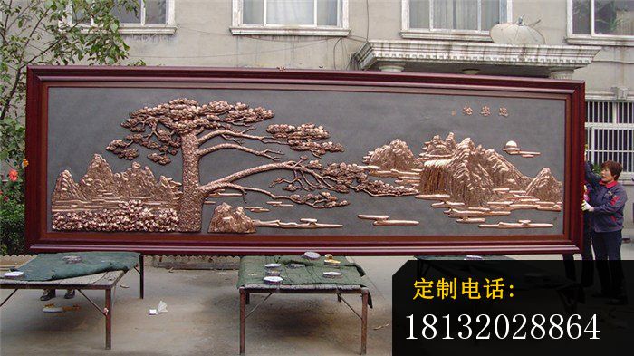 迎客松铜浮雕，企业门口背景铜浮雕_700*393