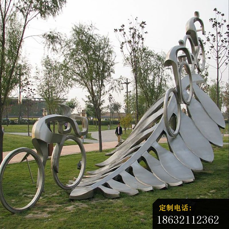 不锈钢骑车雕塑，公园景观不锈钢雕塑 (2)_800*800
