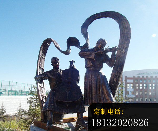 拉提琴铜雕广场人物奏乐雕塑_600*500