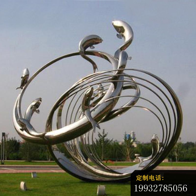 不锈钢海豚相接  广场景观雕塑 (4)_800*800