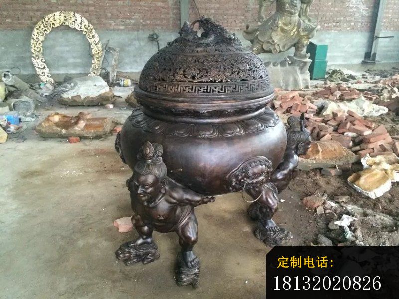 三足香炉雕塑寺庙香炉铜雕 (9)_800*600
