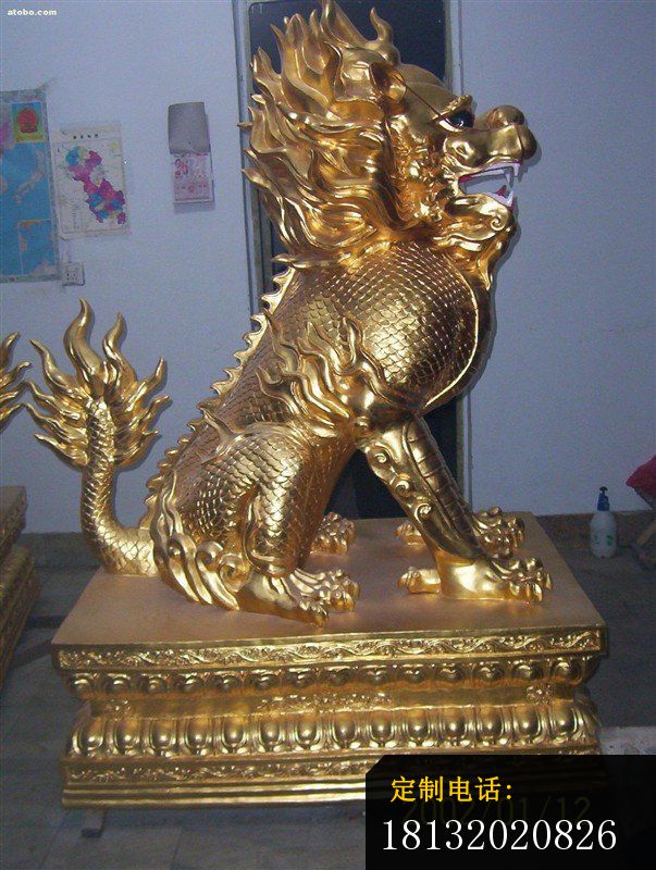 贴金麒麟雕塑招财神兽铜雕_603*800