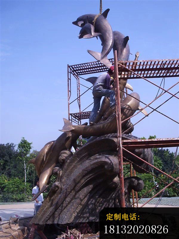 铜雕海豚广场动物雕塑 (2)_600*800