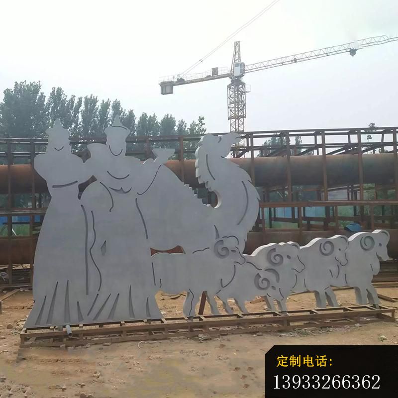 公园不锈钢蒙古人物牧羊雕塑_800*800