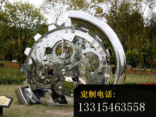 不锈钢齿轮钟表公园景观雕塑_506*380