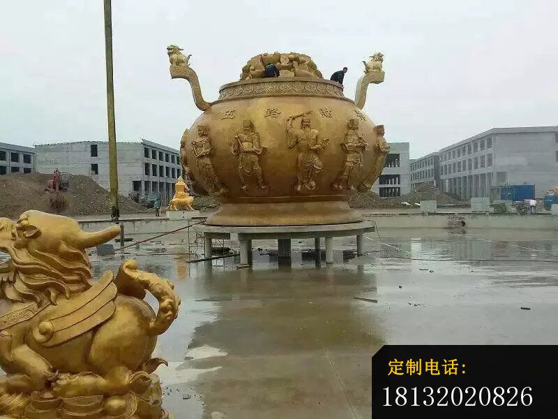 五路财神聚宝盆铜雕寺庙景观雕塑 (1)_800*600