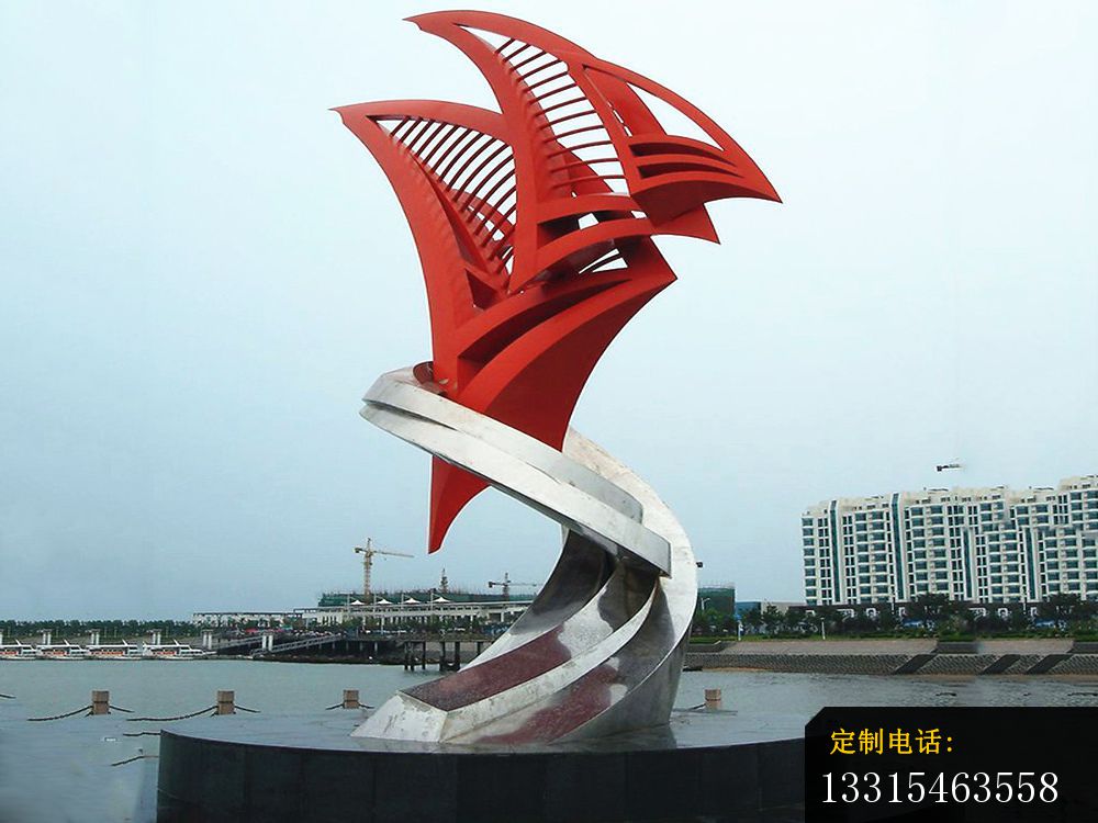 不锈钢抽象帆船海边景观雕塑_1000*750