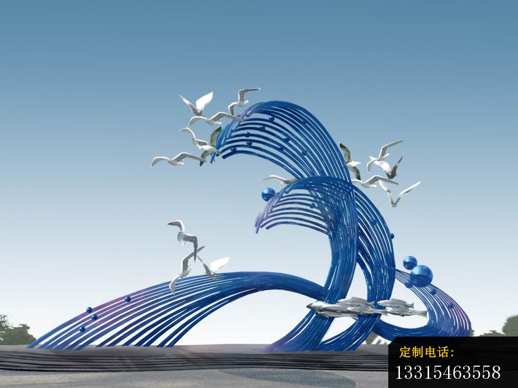 广场不锈钢抽象海浪海鸥雕塑_1066*799