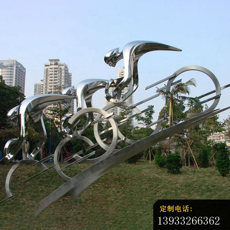 广场不锈钢骑自行车人物景观雕塑_800*800