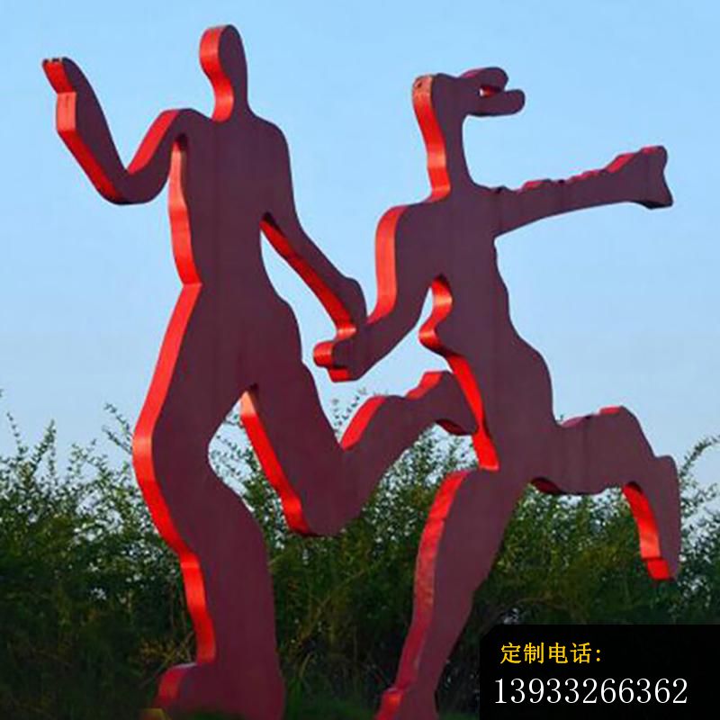 广场不锈钢情侣跑步人物雕塑_800*800