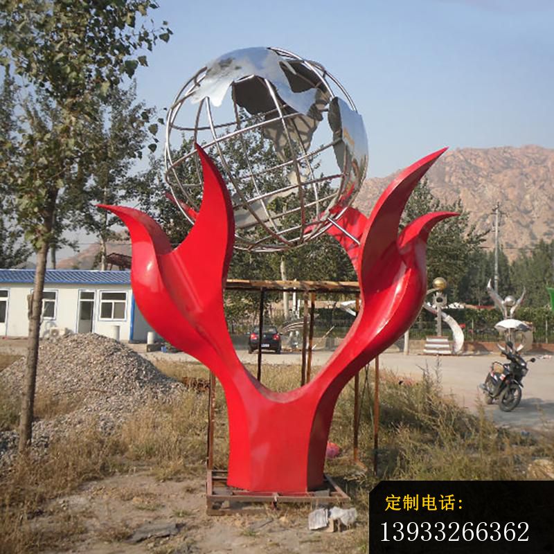 公园不锈钢手托镂空球景观雕塑_800*800