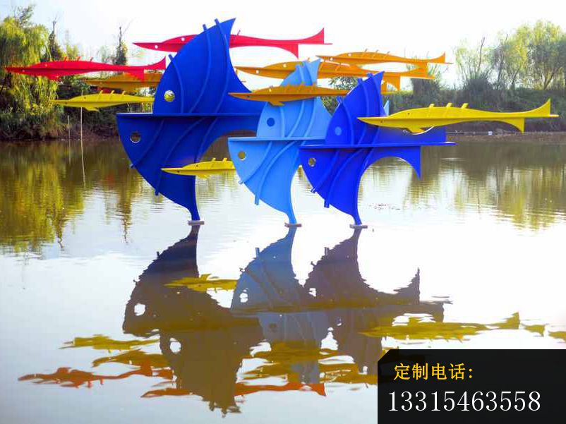 不锈钢抽象鱼湖面景观雕塑_802*601