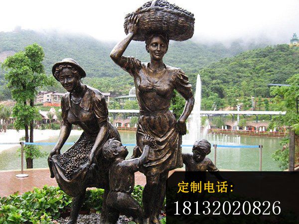 摘葡萄人物铜雕广场丰收雕塑_600*450