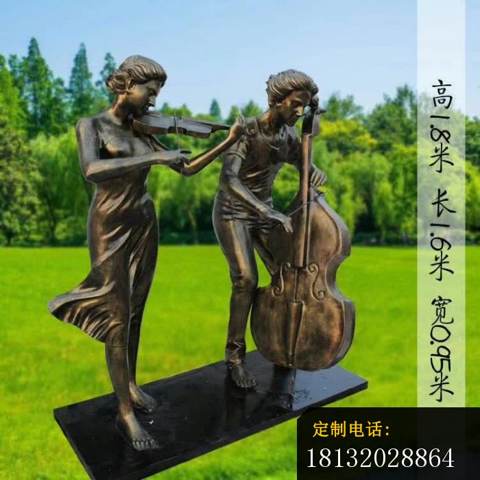 拉大提琴的西方人物铜雕_700*700