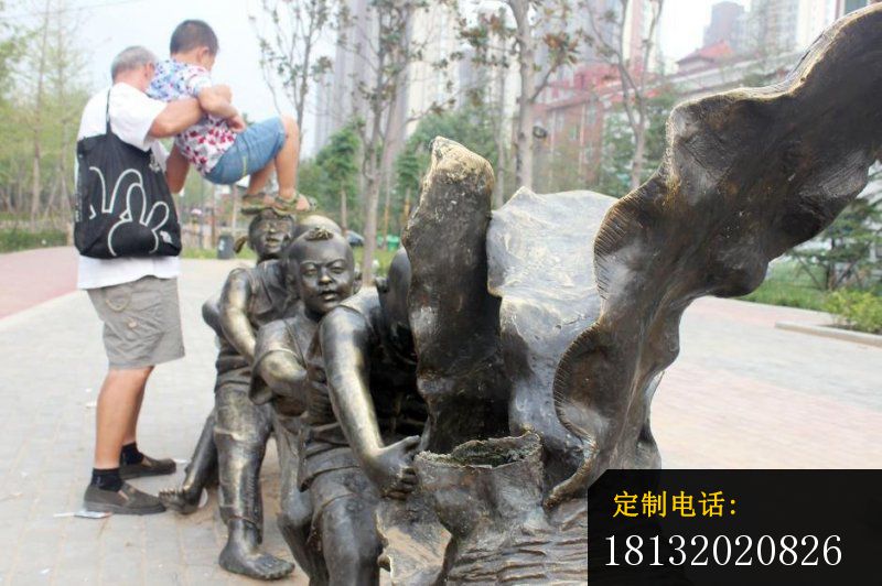 拔萝卜的儿童铜雕，小区景观铜雕_800*532