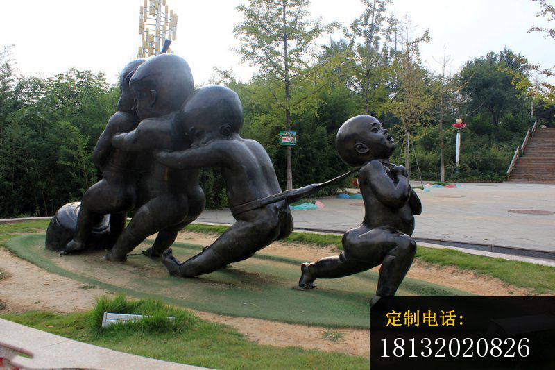 拔萝卜的小孩铜雕，街边景观铜雕 (2)_800*533