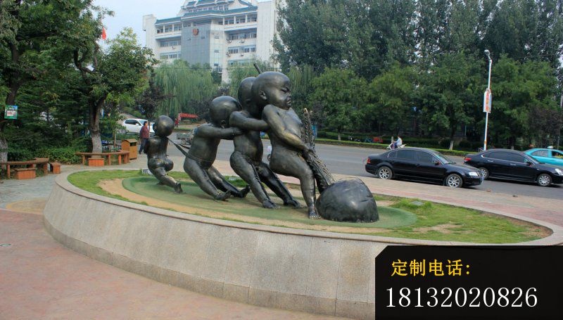 拔萝卜的小孩铜雕，街边景观铜雕_800*455