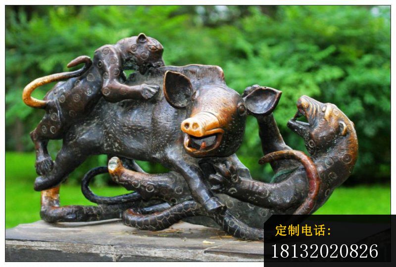 豹子蛇和猪铜雕，公园动物铜雕_800*540