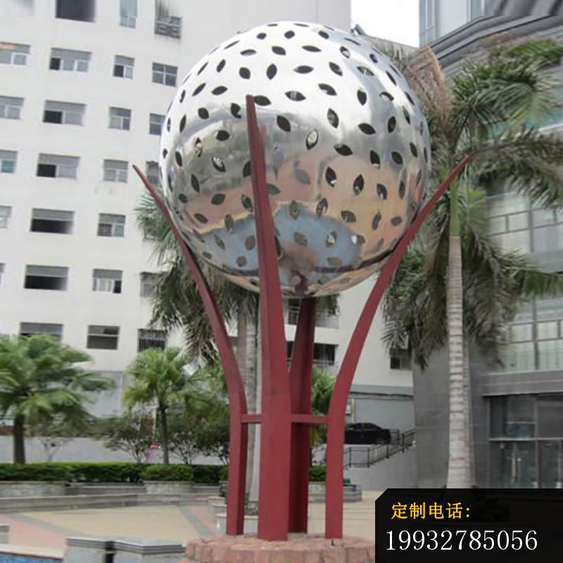 不锈钢树叶镂空球雕塑，校园景观摆件（1）_800*800